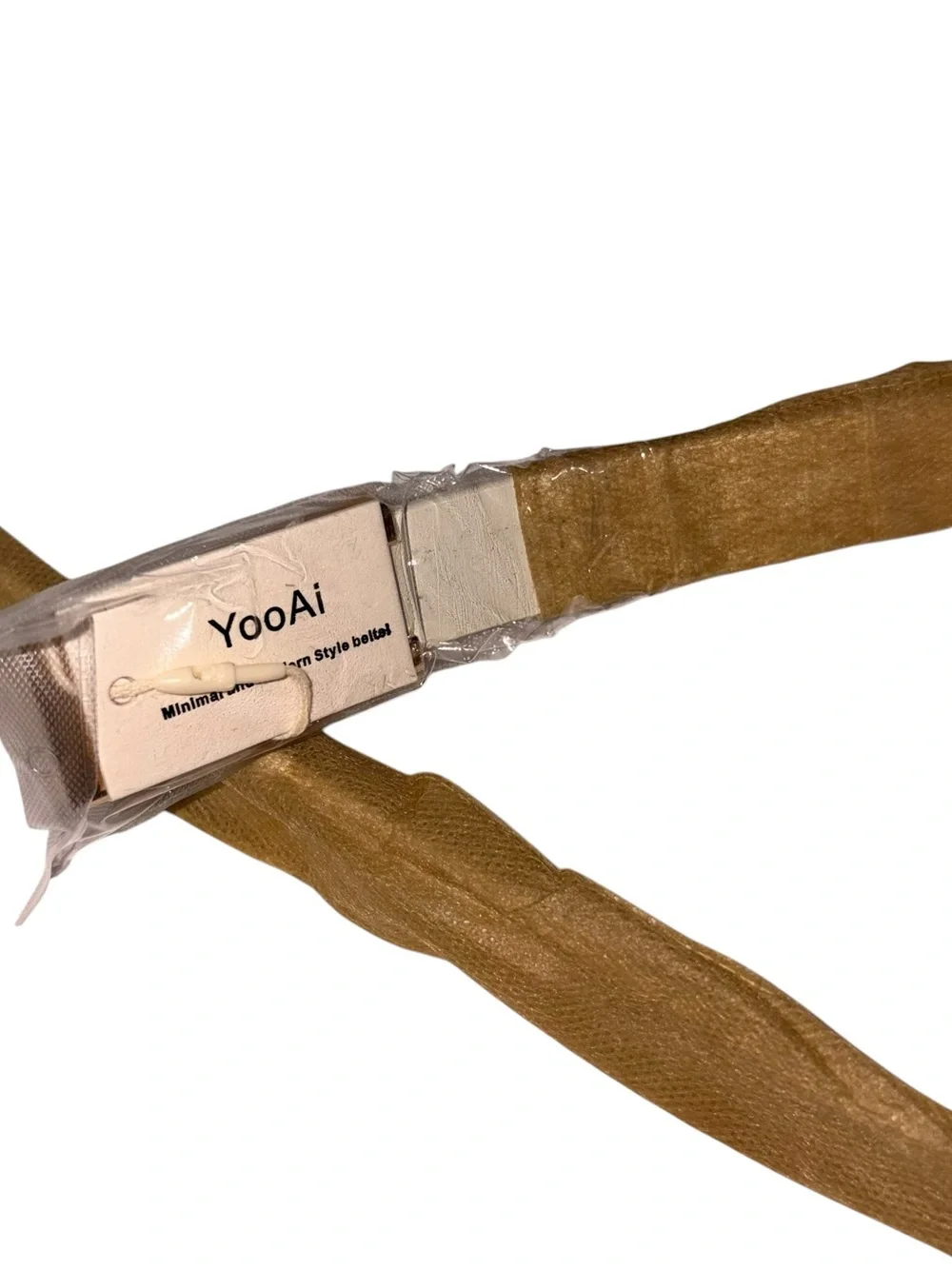 New Womens Belt Leather cream size 38 Skinny Waist Belt with Gold Buckle,